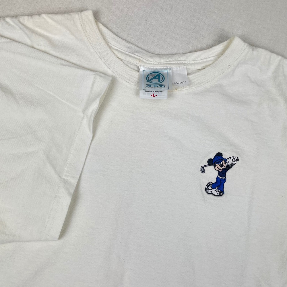 Disney Mickey Mouse Golf T-Shirt Mens Large White Ahead Authentics Embroidered